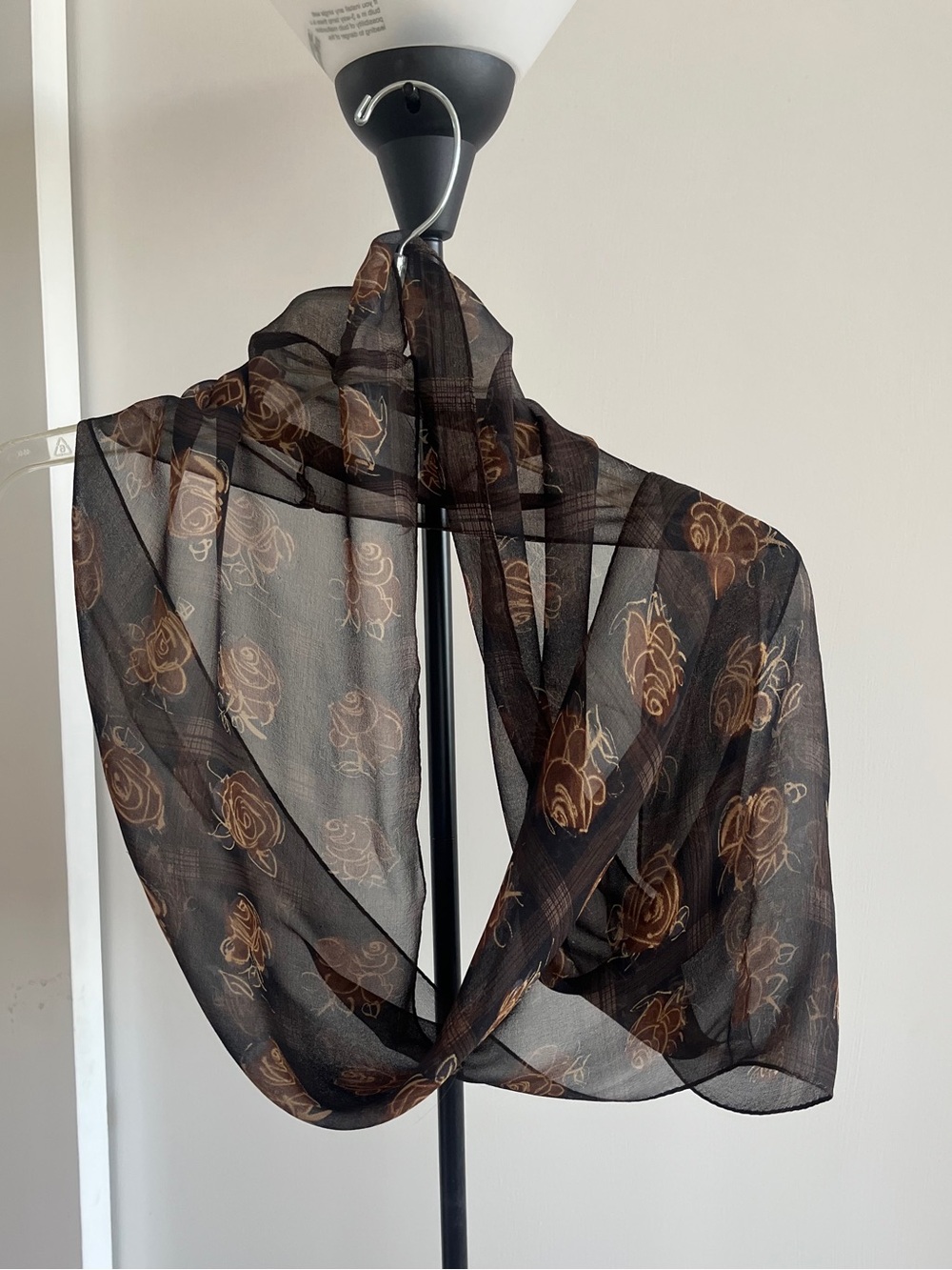 Stylish Elegant Floral Navy Blue & Beige & Camel Color Roses Infinity Scarf